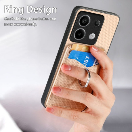 Противоударный чехол Carbon Fiber Card Wallet Ring Holder для Xiaomi Redmi Note 13 Pro 5G/Poco X6 5G - хаки