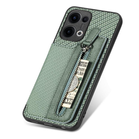 Противоударный чехол Carbon Fiber Horizontal Flip Zipper Wallet для OPPO Reno13 5G - зеленый