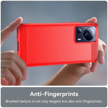 Противоударный чехол Brushed Texture Carbon Fiber на Xiaomi 13 Lite - красный