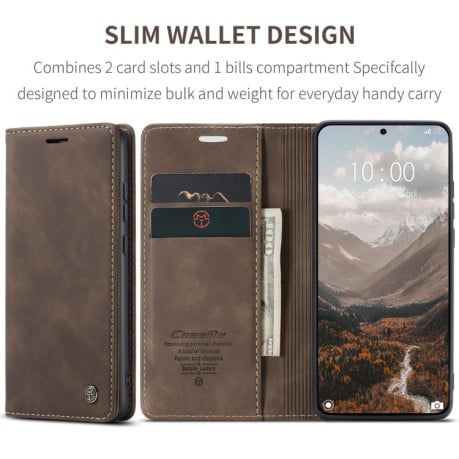 Чехол-книжка CaseMe-013 многофункциональный с кармашком на карт на Xiaomi 15T - кофейный