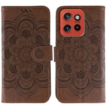 Чехол-книжка Sun Mandala Embossing Pattern на Motorola Edge 60 Neo 5G — коричневый