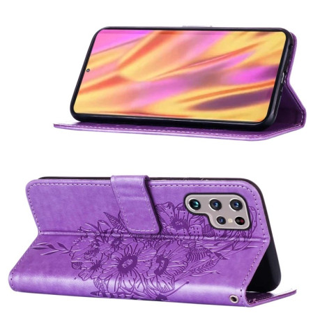 Чохол-книжка Embossed Butterfly для Samsung Galaxy S22 Ultra 5G - фіолетовий