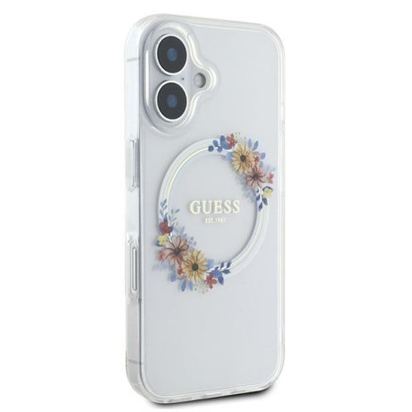 Оригінальний чохол Guess IML Flowers Wreath MagSafe для iPhone 16 - Clear