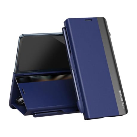 Чехол-книжка с металлизированной рамкой Side Electroplated с держателем на стилуса Pen Slot на Samsung Galaxy Fold 7 5G - синий