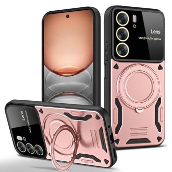 Противоударный чехол Large Window с MagSafe и подставкой на Realme C75 4G — розовое золото