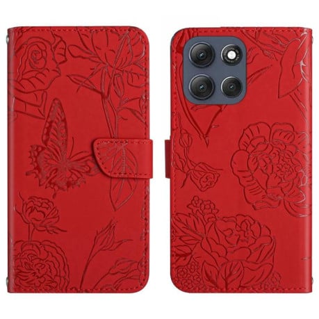 Чехол-книжка Embossed Butterfly для Motorola Moto G56 5G - красный
