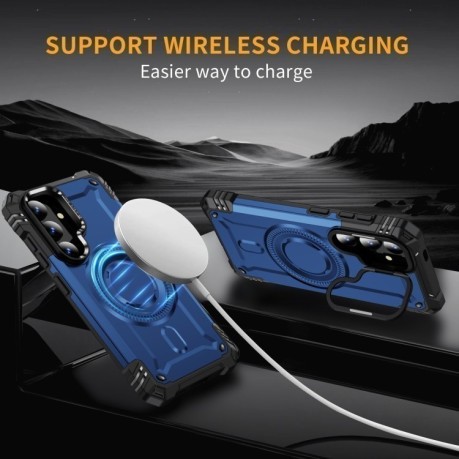 Протиударний чохол MagSafe Lens Holder PC Hybrid TPU  для Samsung Galaxy S25+ 5G - синій