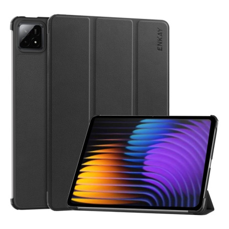 Чехол ENKAY Tri-fold Custer Texture Leather Smart для Xiaomi Pad 7 / 7 Pro - черный