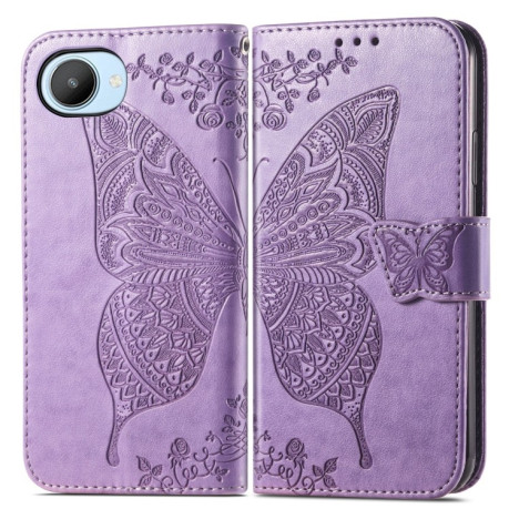 Чехол-книжка Butterfly Love Flower Embossed на Realme C30 - светло-фиолетовый
