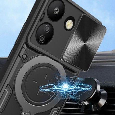 Противоударный чехол CD Texture Sliding Camshield Magnetic Holder на Xiaomi Redmi 13C/Poco C65 4G - синий