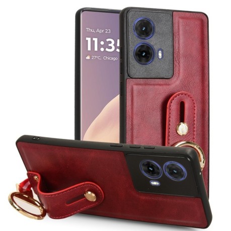 Противоударный чехол Wristband Leather Back для Motorola Moto G85 5G - красный