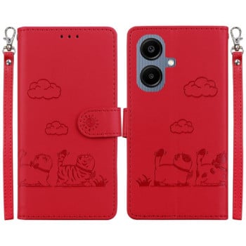 Чехол-книжка с тиснением &quot;Cute Cats&quot; и защитой от сканирования RFID на Samsung Galaxy A07 4G / A06 4G / 5G - красный