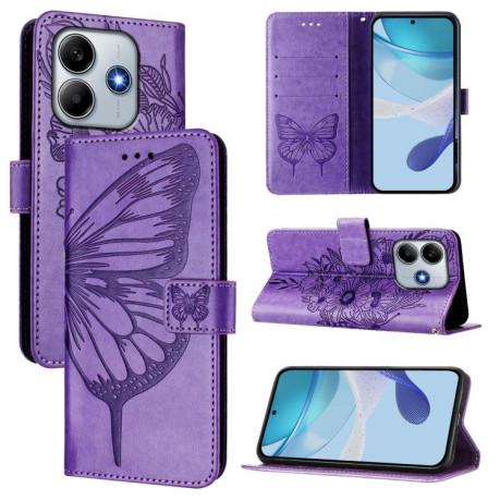 Чехол-книжка Embossed Butterfly для Xiaomi Poco M7 Pro 5G Global - фиолетовый