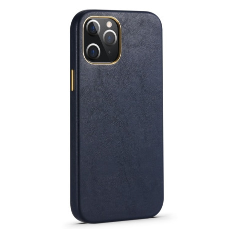 Кожаный чехол Lambskin Texture для iPhone 12 - синий