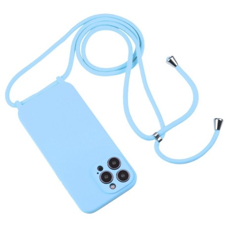Чехол Crossbody Lanyard Liquid Silicone Caseна iPhone 15 Pro - синий