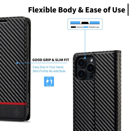 Чохол-книжка LCIMEEKE Carbon Fiber для iPhone 16 Pro Max - Black
