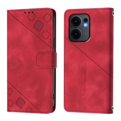 Чохол-книжка Skin-feel Embossed для OPPO Reno13 F/Reno13 FS- червоний