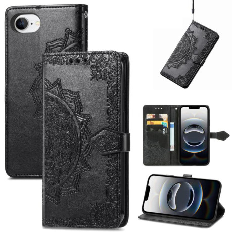 Чехол-книжка Mandala Embossing Pattern на iPhone 16e - черный