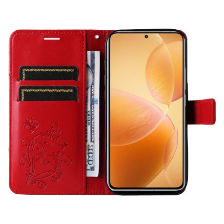 Чехол-книжка Embossed Butterfly для Xiaomi 14T Pro - красный