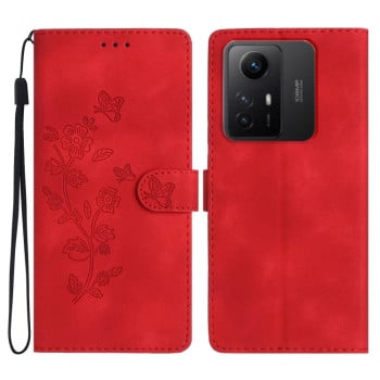 Чехол-книжка Flower Butterfly Embossing для Xiaomi Redmi Note 12S - красный