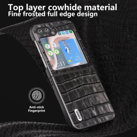Протиударний чохол ABEEL Crocodile Texture Genuine Leather для Samsung Galaxy Flip 6 - чорний