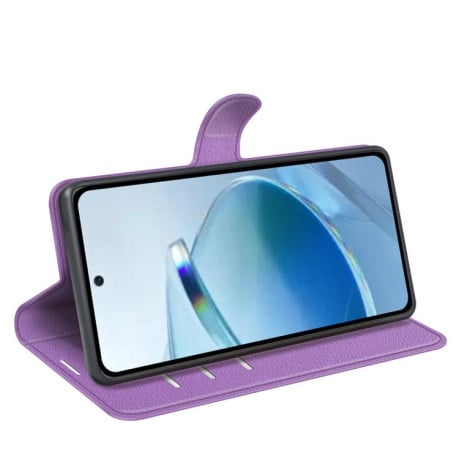 Чехол-книжка с фактурой Litchi и магнитным хлястиком на Xiaomi Redmi 15C 5G / 4G EU 173mm - фиолетовый