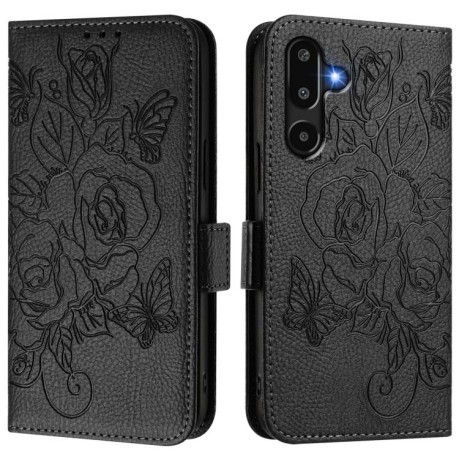 Чехол-книжка Embossed Rose RFID Anti-theft Leather для на Samsung Galaxy F16 5G/M16 5G Global - черный