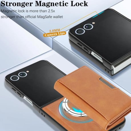 Чохол-книжка Kalebol Strong з MagSafe Tri-Fold з кишенькою для карт на Samsung Galaxy Filp 7 - коричневий