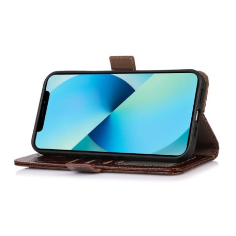 Кожаный чехол-книжка Crocodile Top Layer для Samsung Galaxy M53 5G - коричневый