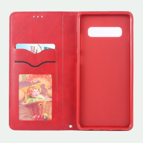 Чехол- книжка Retro Pattern Solid Color на Samsung Galaxy S10+ / S10 Plus- красный