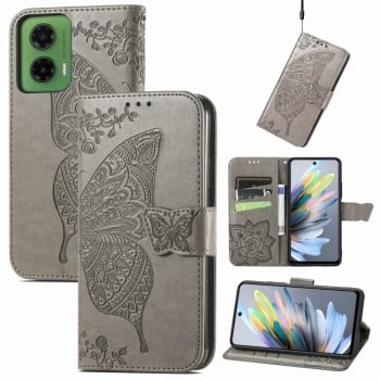 Чохол-книжка Butterfly Love Flower Embossed для Motorola Moto G35 - сірий