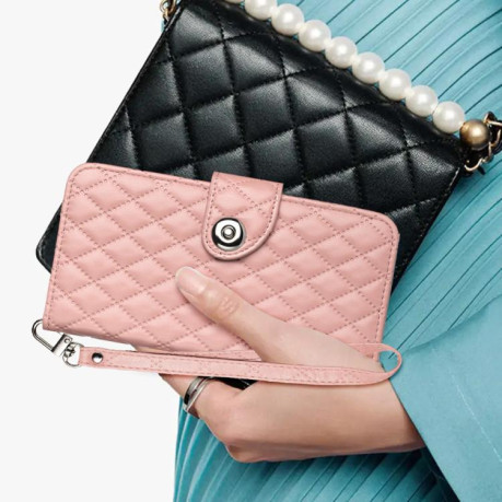 Чехол-книжка Rhombic Texture Flip Leather для Xiaomi Redmi Note 14 Pro 4G - розовый
