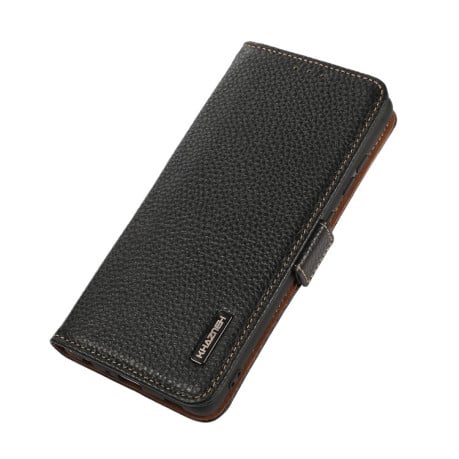 Шкіряний чохол-книжка KHAZNEH Genuine Leather RFID для iPhone 12/12 pro - чорний