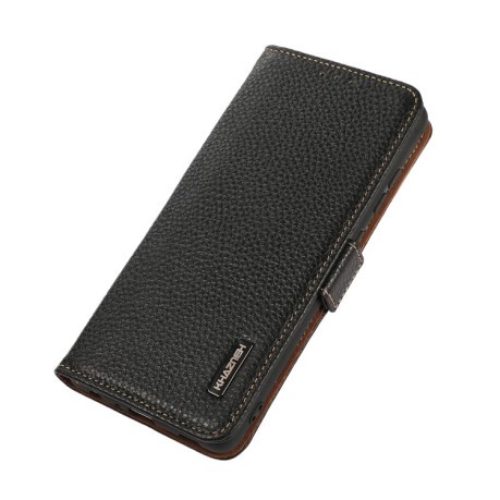 Кожаный чехол-книжка KHAZNEH Genuine Leather RFID для Xiaomi Redmi 10 - черный