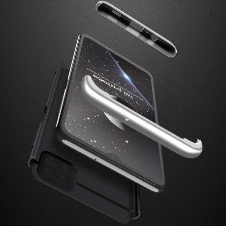 Противоударный чехол GKK Three Stage Splicing на Samsung Galaxy A12/M12 - черно-серебристый