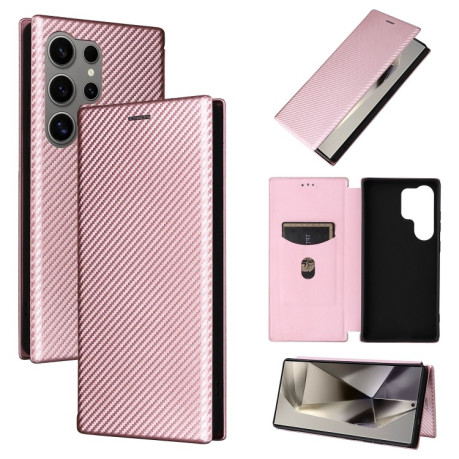 Чохол-книжка Carbon Fiber Texture  для Samsung Galaxy S25 Ultra 5G - рожевий