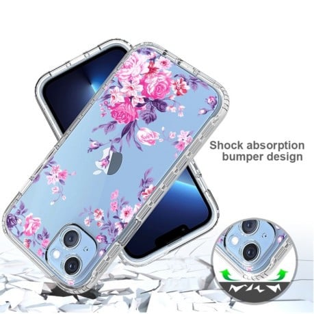 Противоударный чехол Transparent Painted для iPhone 14 Plus - Pink Flower