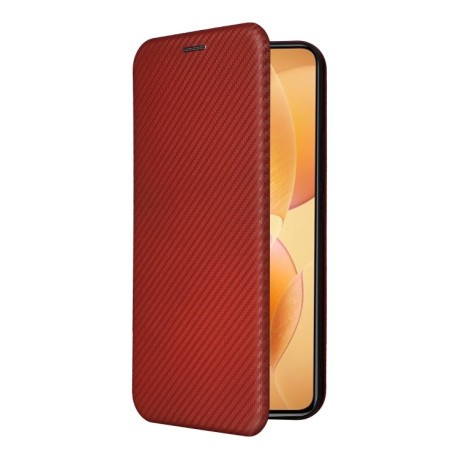 Чохол-книжка Carbon Fiber Texture на Xiaomi 14T Pro - коричневий