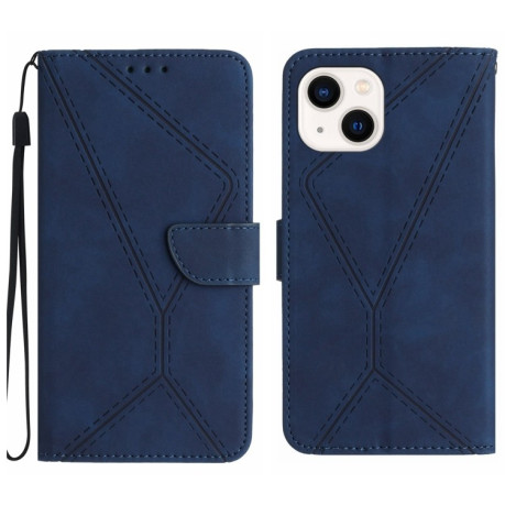 Чехол-книжка Stitching Embossed Leather для iPhone 15 Plus -синиий