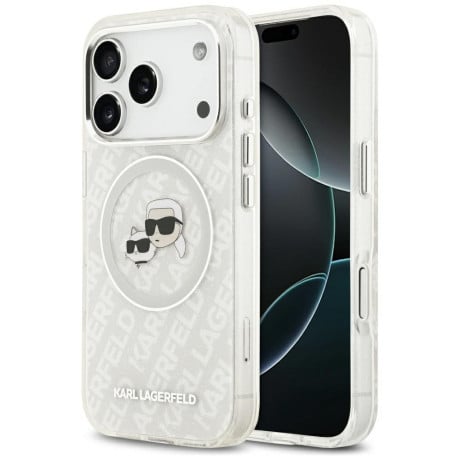 Оригинальный чехол Karl Lagerfeld IML Glitter Karl&amp;Choupette Heads Logo с MagSafe на iPhone 17 Pro Max - Gray