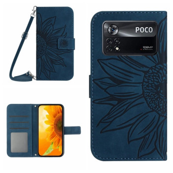 Чохол-книжка Skin Feel з малюнком соняшника на Xiaomi Poco X4 Pro 5G - темно-синій