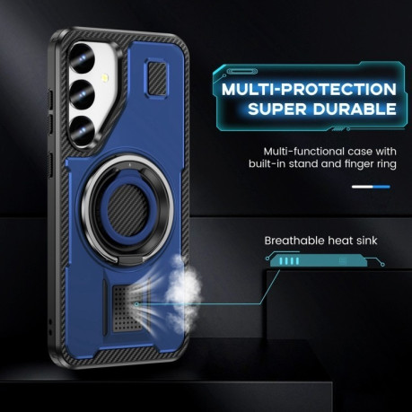 Противоударный чехол Ring Holder Carbon Fiber PC Hybrid TPU для Samsung Galaxy S25+ 5G - синий