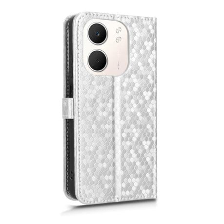 Чехол-книжка с фактурой Honeycomb Dot и магнитным хлястиком на OPPO A5x 5G / 4G Global - серебристый