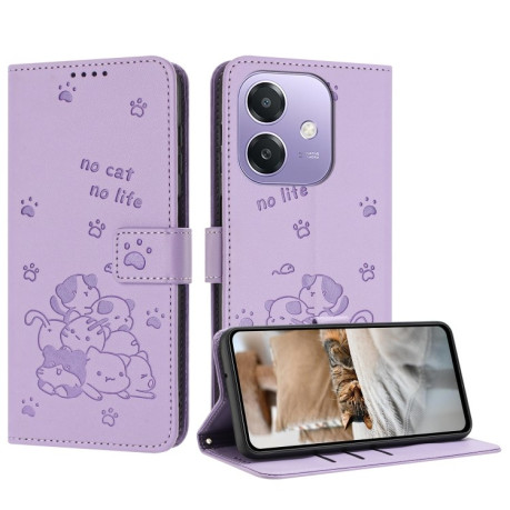 Чехол-книжка Diamond Embossed Skin Feel для OPPO A3/A3x/A40m - фиолетовый