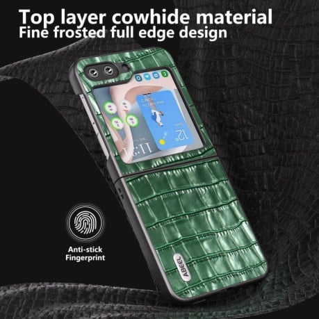 Противоударный чехол ABEEL Crocodile Texture Genuine Leather для Samsung Galaxy  Flip 6 - зеленый
