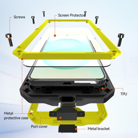 Противоударный чехол R-JUST скользящая защита камеры + защита экрана на Samsung Galaxy S26 5G — жёлтый