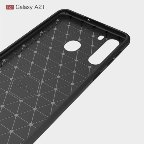 Чехол Brushed Texture Carbon Fiber на Samsung Galaxy A21 - Черный