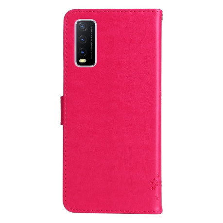 Чехол-книжка Cat Embossing Pattern на Vivo Y11s/Y12A/Y12s/Y20/Y20A/Y20s/Y20G/Y20SG - пурпурно-красный