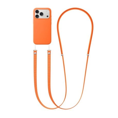Силиконовый чехол Crossbody Lanyard Liquid Silicone Case на iPhone 17 Pro Max - оранжевый