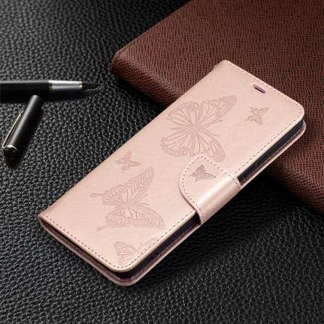 Чехол-книжка Butterflies Pattern  для Xiaomi Mi 11i/Xiaomi Poco F3/Redmi K40/K40 Pro - розовое золото